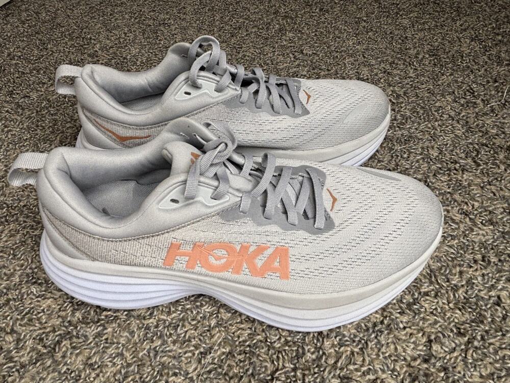 Hoka One One Womens Sz 9.5 B ~ Bondi 8 Gray Running Shoes Sneakers
